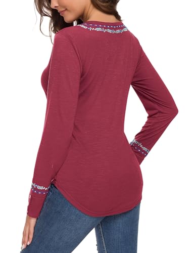 Urban CoCo Women's Long Sleeve Boho Shirt Embroidered Top