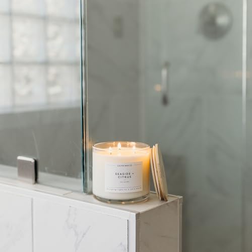 Calyan Wax Co. Seaside & Citrus 3 Wick Scented Candle - 43 Hour Burn - Luxury 3 Wick Soy Candles - Non Toxic Soy Wax Candl...