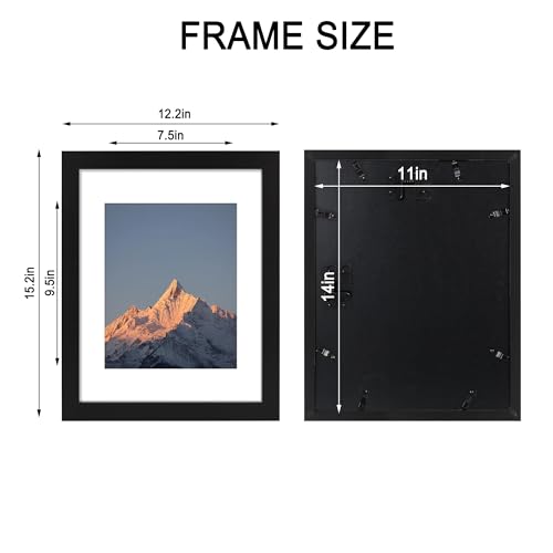 SZYUU 11x14 Picture Frame Set of 4, High Definition Real Glass, Display Pictures 8x10 with Mat or 11x14 Without Mat, Galle...