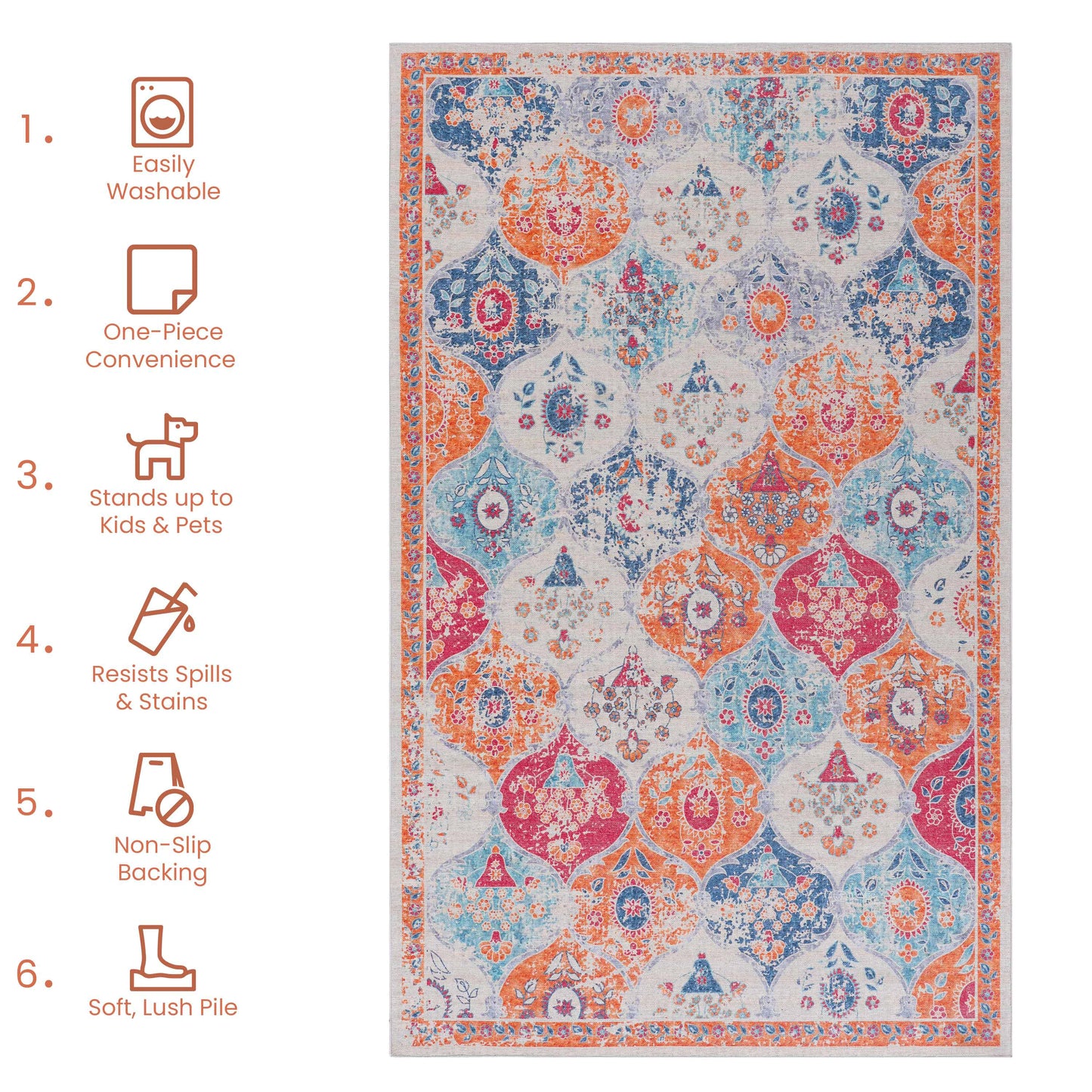2x3 Cream Area Rug, Washable Area Rugs, Low-Pile, Non-Slip, Non-Shedding, Foldable, Kid&Pet Friendly, Area Rugs For Living Room, Bedroom, Kitchen, Dining Room Rug, Perfect Gifts, Cream, 2' X 3'