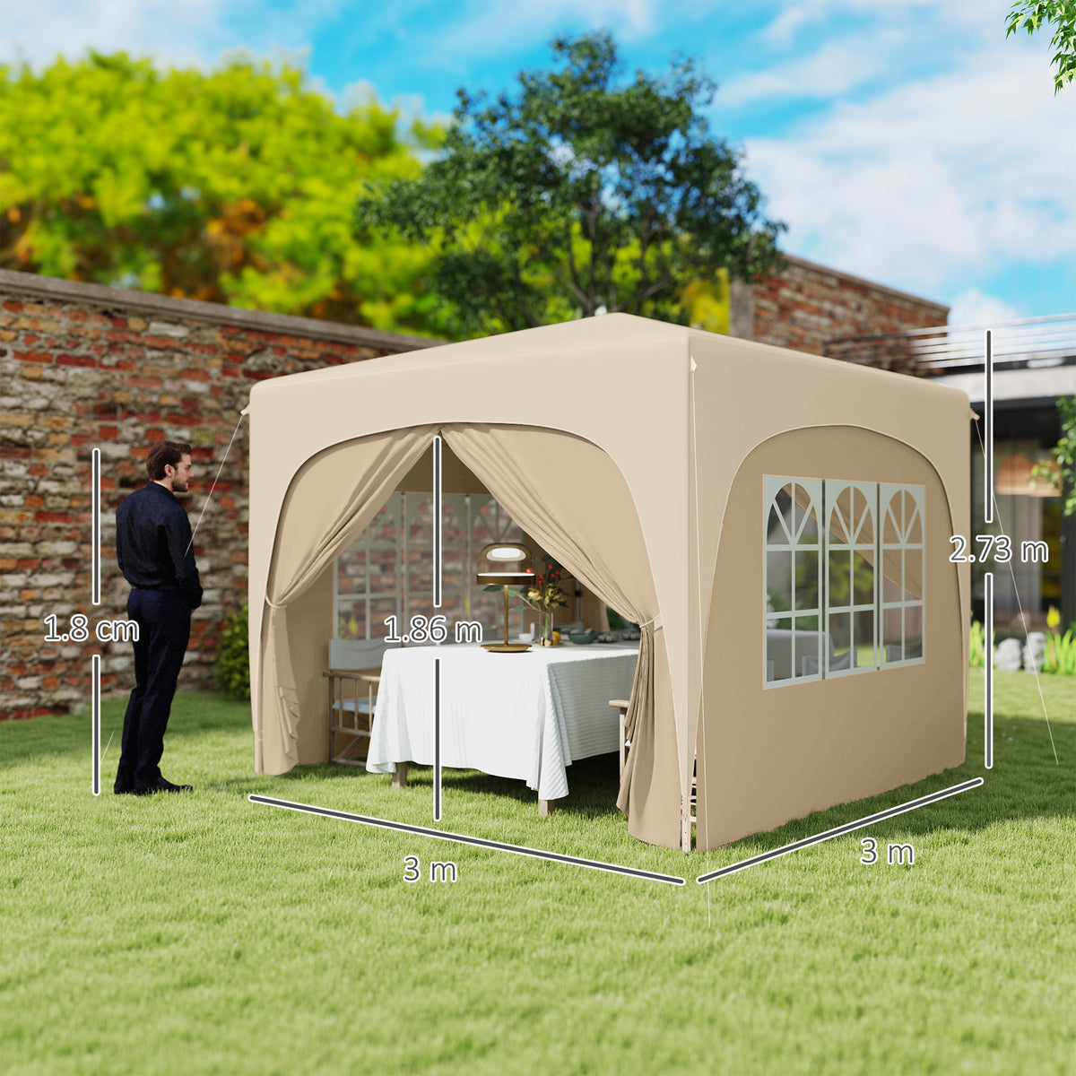 3 X 3m Pop-Up Gazebo Shelter, With Accessories - Sand
