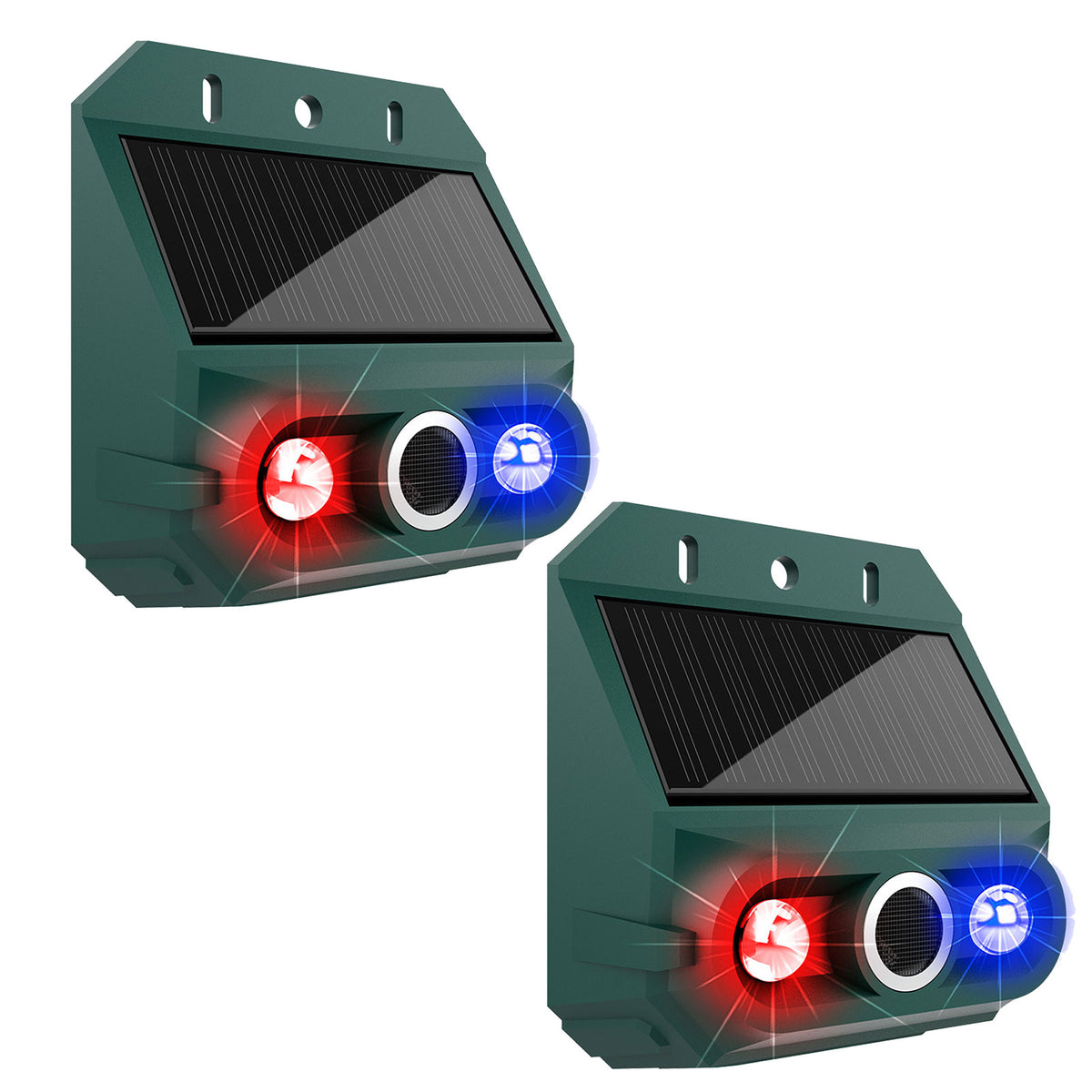 Solar Motion Sensor Alarm Animal Repeller With Strobe Light 129dB Siren 4 Modes IP55 Waterproof Security Device For Yard Farm Garden Outdoor Security 2 Pack