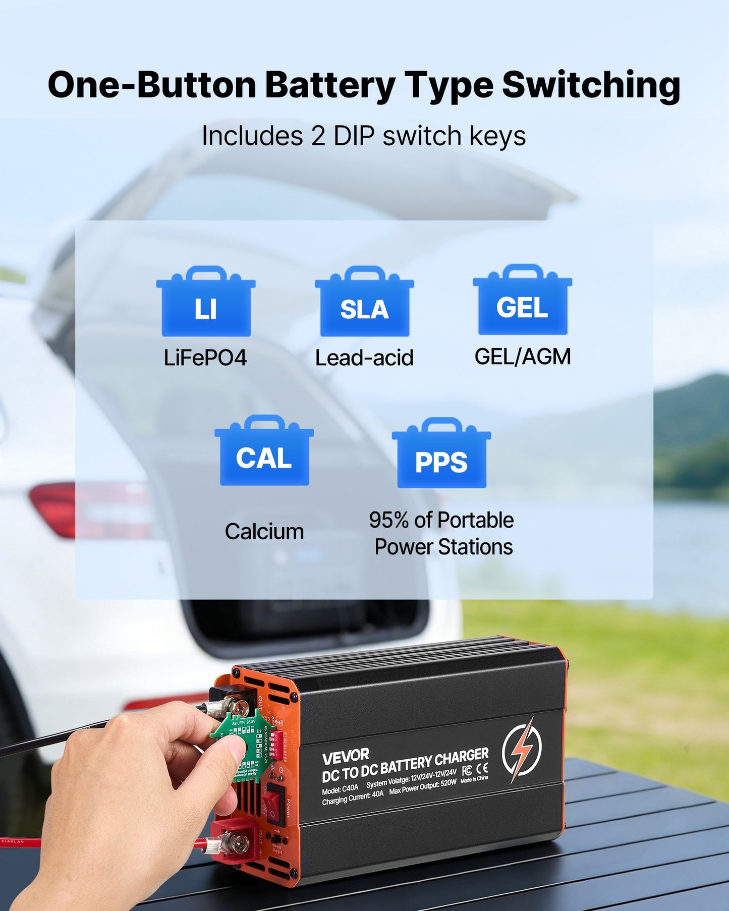 DC To DC Battery Charger, 520W, 40A Alternator Charger, Fast DC-DC Charging For Portable Power Stations, Compatible With LiFePO4 Lead-Acid AGM GEL Batteries, 12V/24V-12V/24V, For RV Home Backup