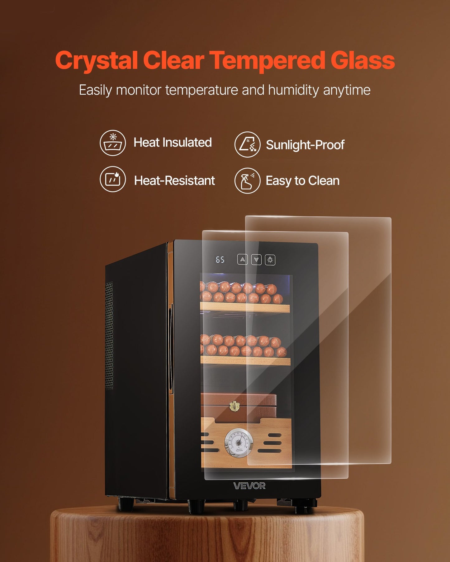 Electric Humidor, 23L, 150 Counts Electric Cigar Humidor Cabinet With Cooling Temperature Control, Spanish Cedar Wood Shelves & Drawers, Mechanical Hygrometer, 3 Layers, Cooler For Household