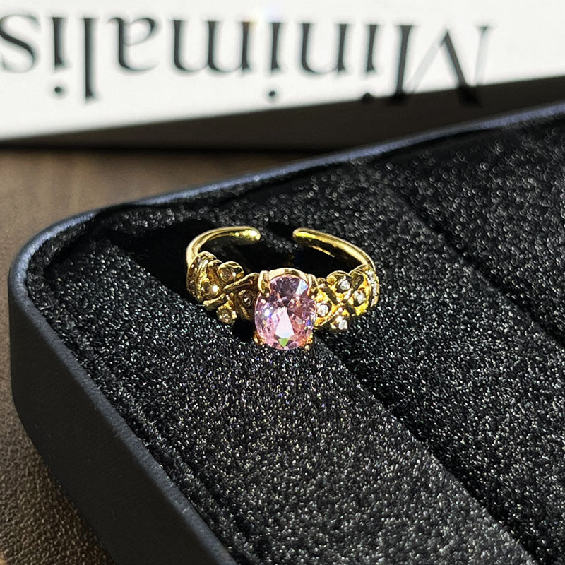 Retro Cold Tone Geometric Micro Rhinestone Paved Open Ring, Unique Niche Design Fashion Finger Jewelry, Versatile Trendy Accessory For Women Daily Wear