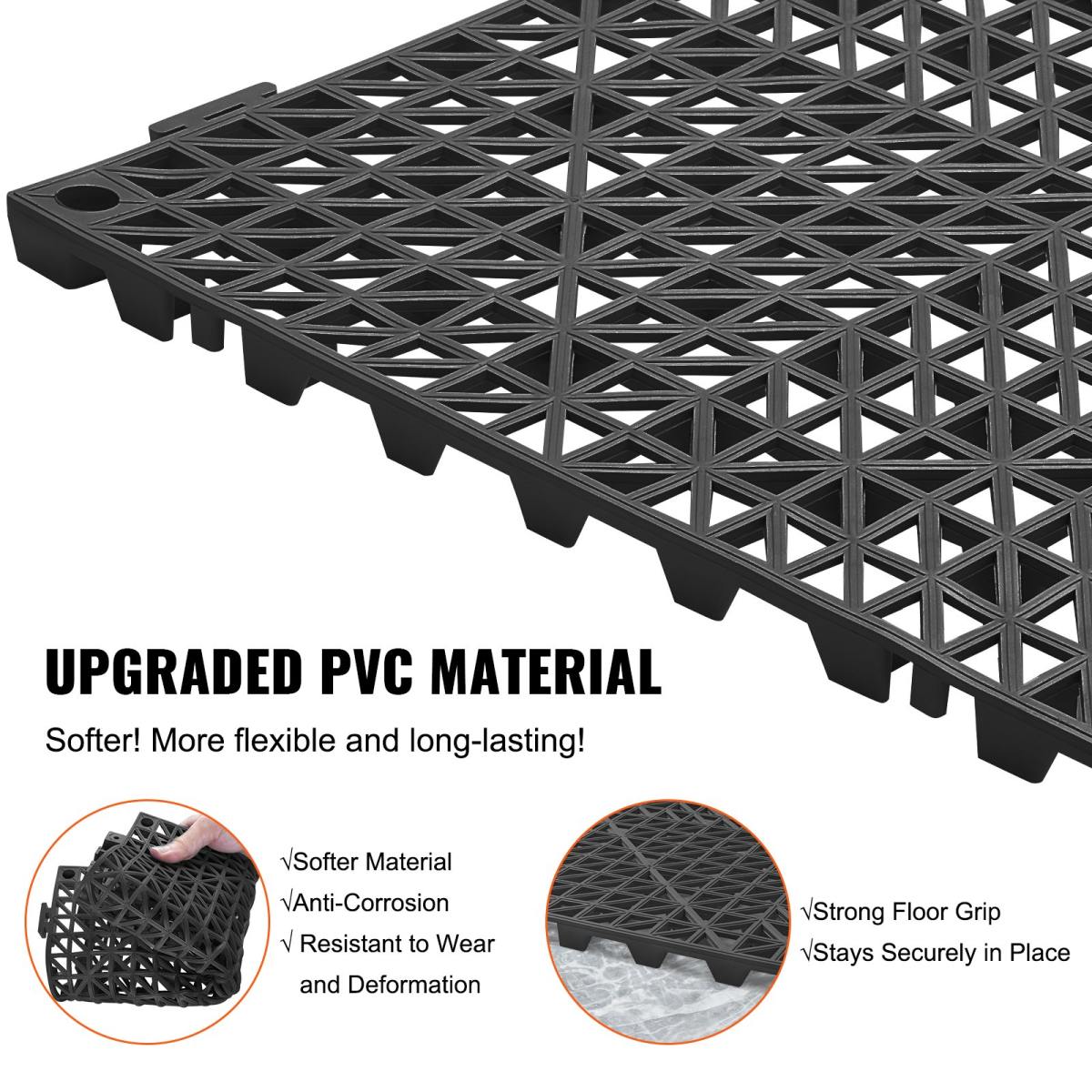 Modular Interlocking Cushion, 55 Pack 30 X 30 Cm Splicing Drainage Mats, Soft PVC Interlocking Drainage Floor Tiles, Non-Slip Drainage Holes For Restroom, Bathroom, Kitchen, Pool, Wet, Black