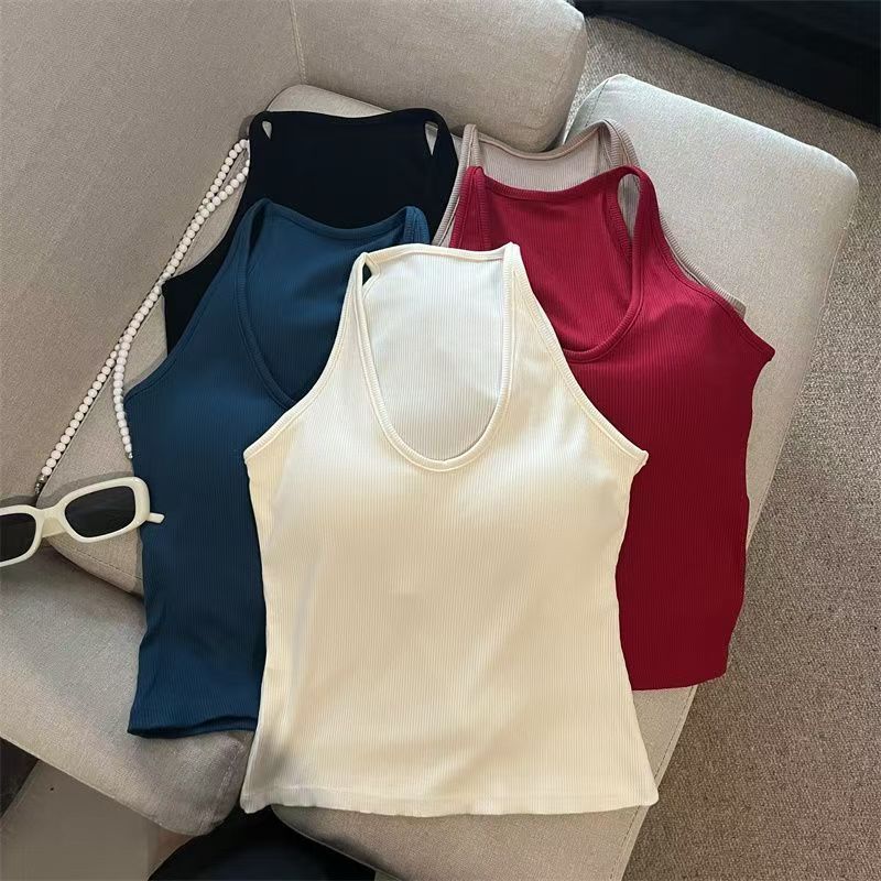 Hanging Neck Pure Want Beauty Back Solid Color Wrapped Chest Tube Top Bottoming Inner Fixed Cup