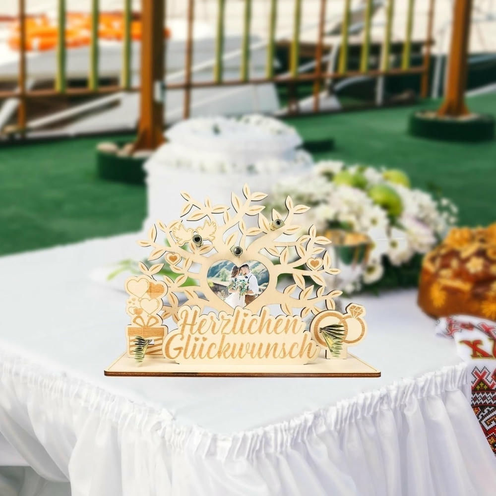 Wooden Wedding Ornaments, Rustic Wooden Decor With Bride And Groom Motif For The Wedding Reception Table, Wooden Table Decor For The Civil Ceremony And Festive Celebration—Party Supplies Set