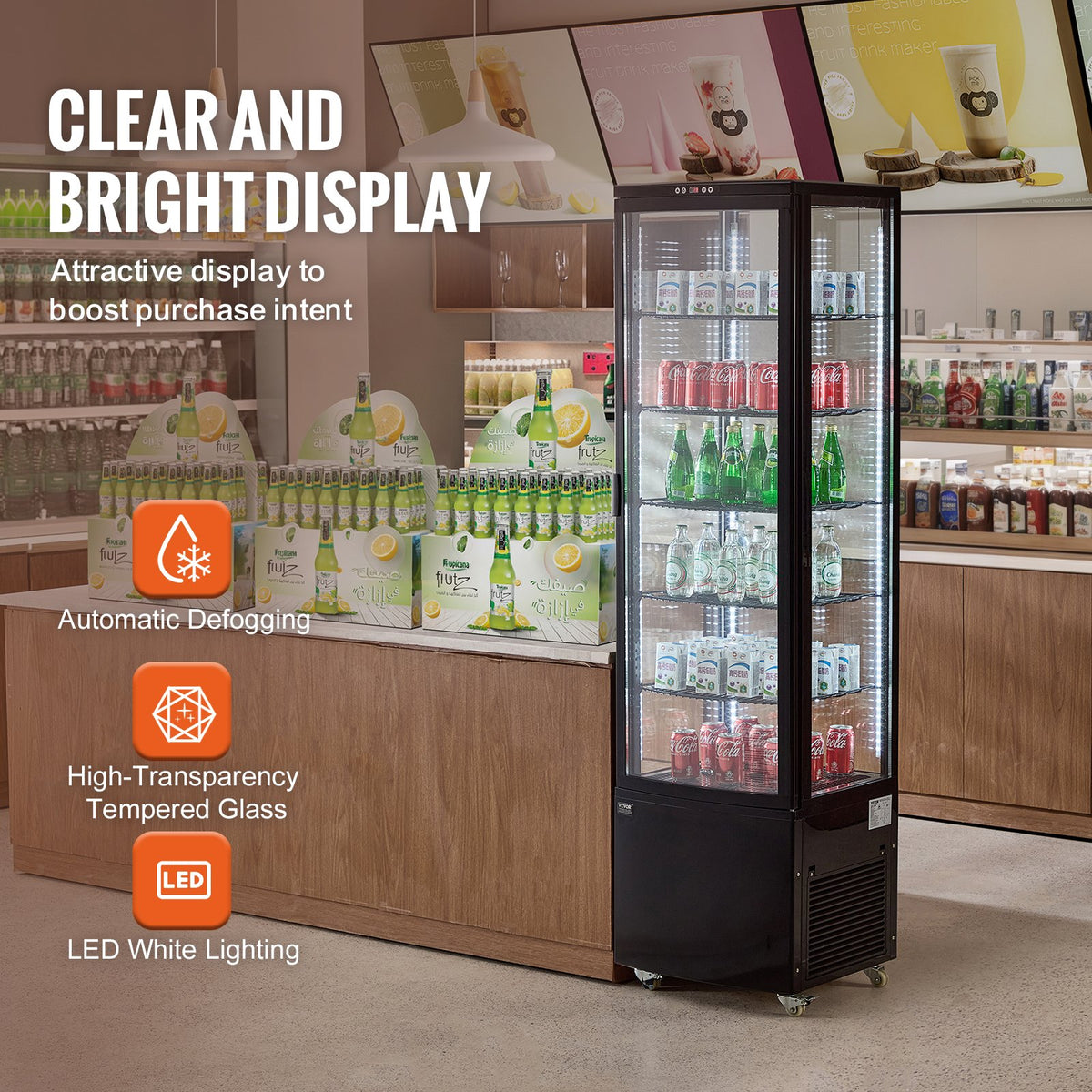 Refrigerated Display Case, 9.8 Cu.Ft./278L Large Pastry Display Case, 5-Tier Commercial Display Refrigerator With LED Lighting, TURBO Cooling, Frost-Free Air-Cooling, For Bakery