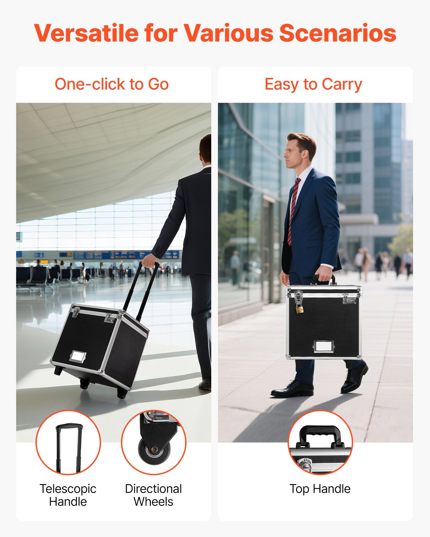 Portable File Storage Box, 15.6 X 12.6 X 15 Inch Internal Chest Size, Locking Mobile Business Case With Telescopic Handle, Hand Pull File Case For Office Home, Offices, Hospitals, Banks