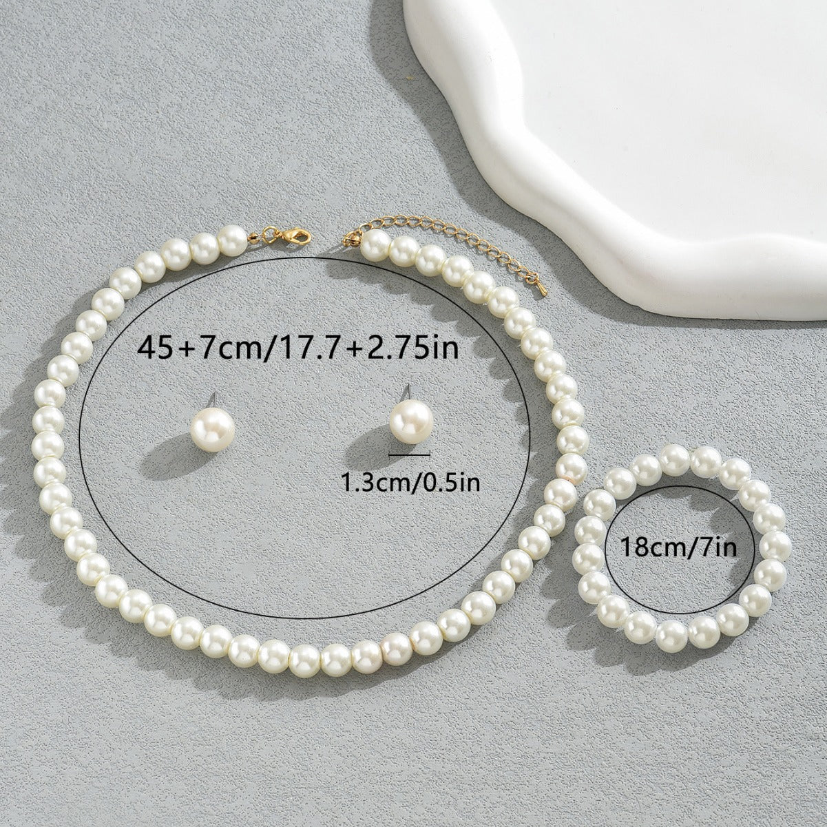 Ins Niche Light Luxury Premium Texture Women Jewelry Set, Inlaid Faux Pearl Design Minimal Clavicle Necklace, Matching Earrings & Wrist Bracelet, Versatile Daily Accessories