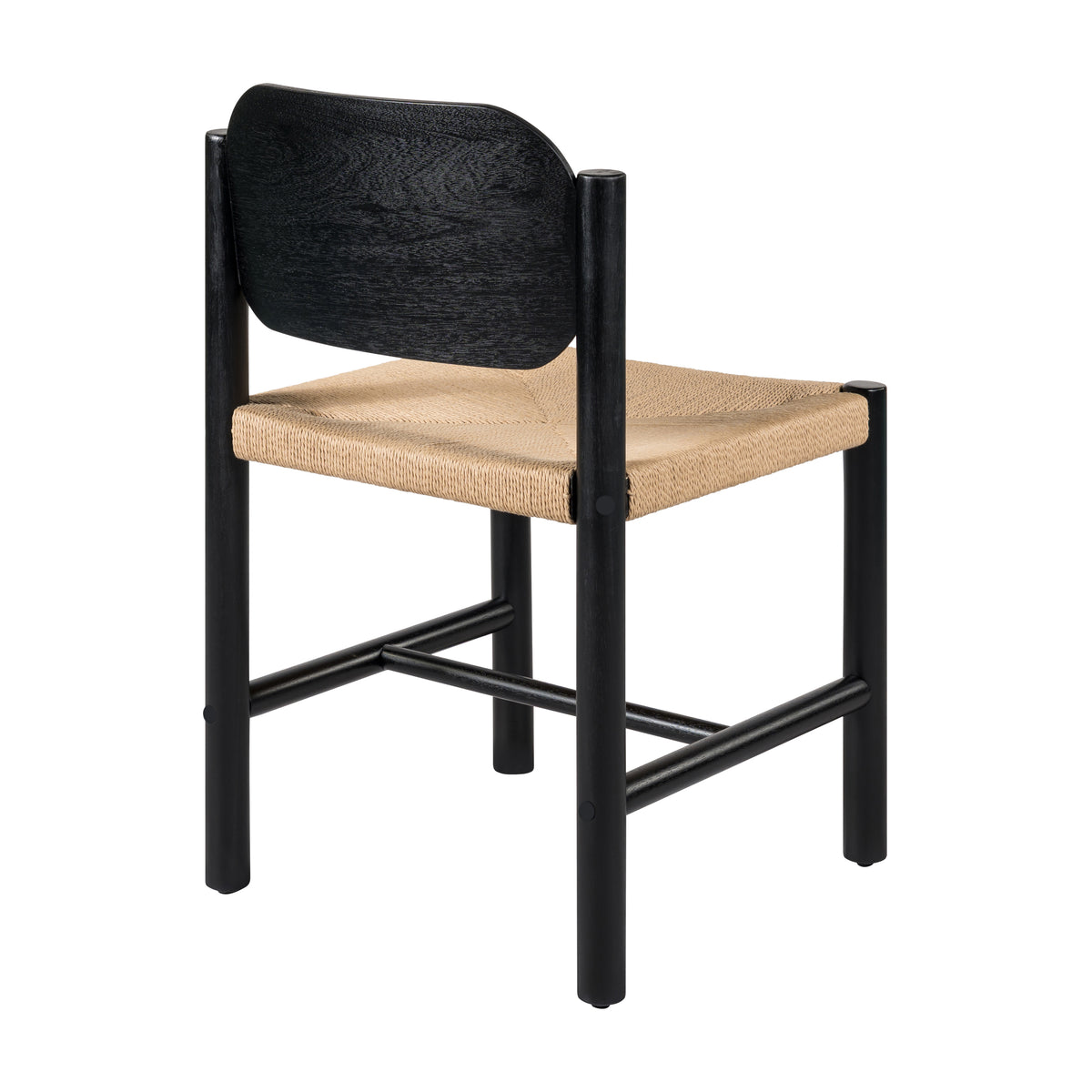 Wooden Dining Chairs With Beige Paper Rope Weave Seat, Indoor Armless Kitchen Chairs, Set Of 2