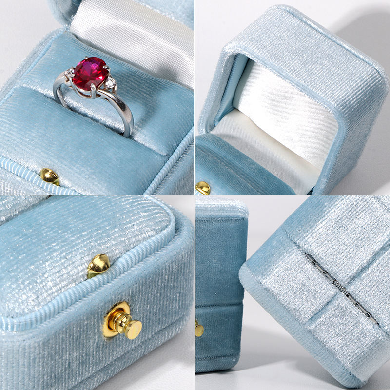 Korean-style Velvet Ring Box With Hidden Buttons Square Shape