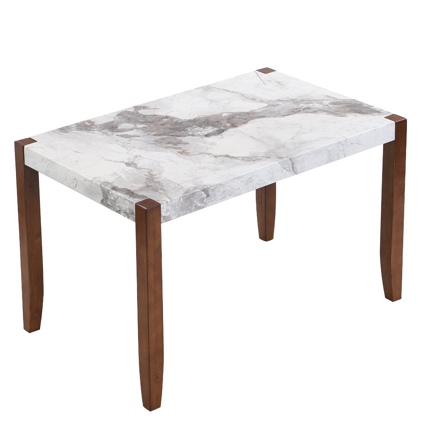 46.5 Modern Dining Table, Rectangular Faux Marble Style Table With Sturdy Wood Legs, Easy To Clean Rectangular Kitchen Table For Dining Room, Living Room, Easy Assembly OLD SKU WF321684AAK