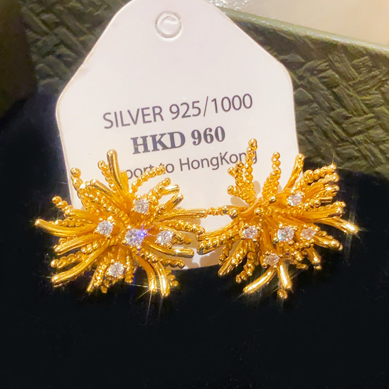 European Style Zircon Flower Earrings For Women Luxury Elegant Fashion Exquisite Niche