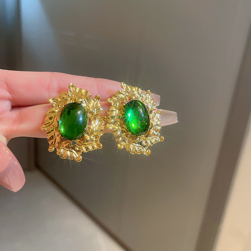 Vintage Classic Green Butterfly Earrings Women 925 Silver Pin Pearl Rhinestone High End Gift