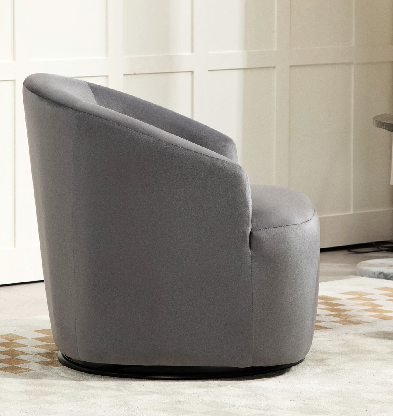 361 Degree Swivel Barrel Accent Chair, Velvet Upholstered Curved Armchair, Fully Assembled Contemporary Leisure Chair For Living Room Bedroom Office