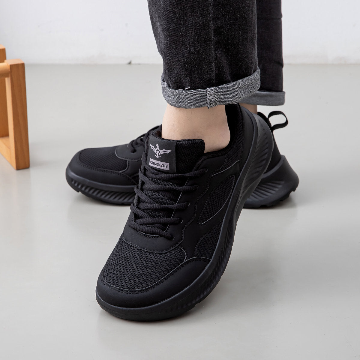 New Wide Fit Men's Sneakers, Wide Last Running Shoes For Wide Feet, Black Soft Sole Breathable Wide Toe Work Shoes For Men