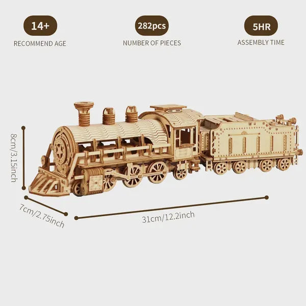 3D Wooden Puzzle Mechanical Train Model Kits Brain Teaser Puzzles Vehicle Building Kits Unique Gift On Birthday Christmas Day