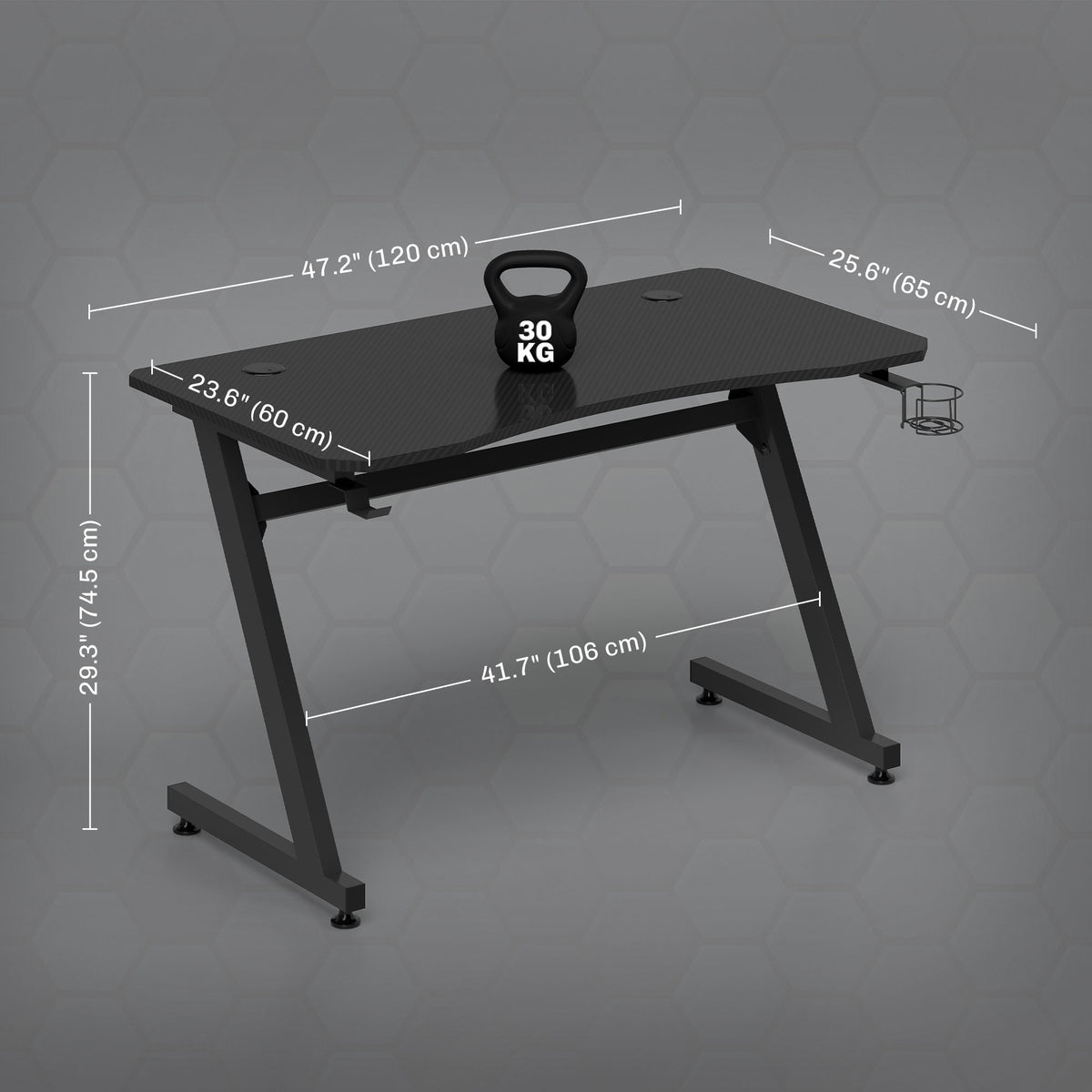 Gaming Desk 120 X 65 Cm Steel Frame With Cup Holder, Headphone Hook, Adjustable Feet And Cable Organiser, Home Office Computer Table, Black