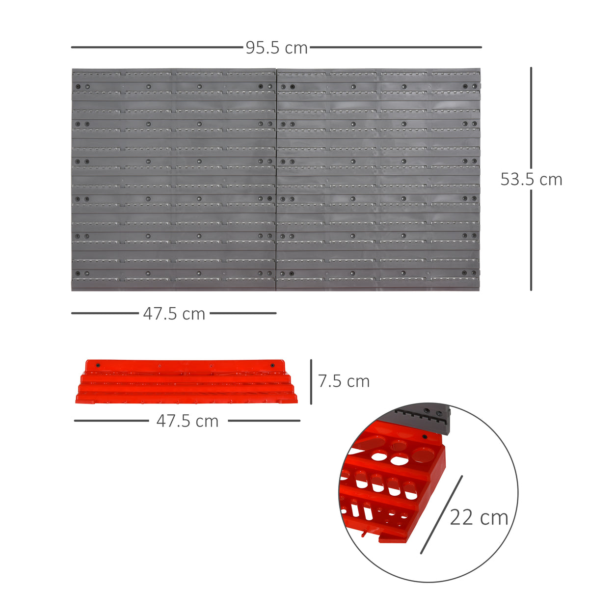 DURHAND 54 Pcs On-Wall Tool Equipment Holding Pegboard Home DIY Garage Organiser DIY W/ 50 Pegs 2 Shelves
