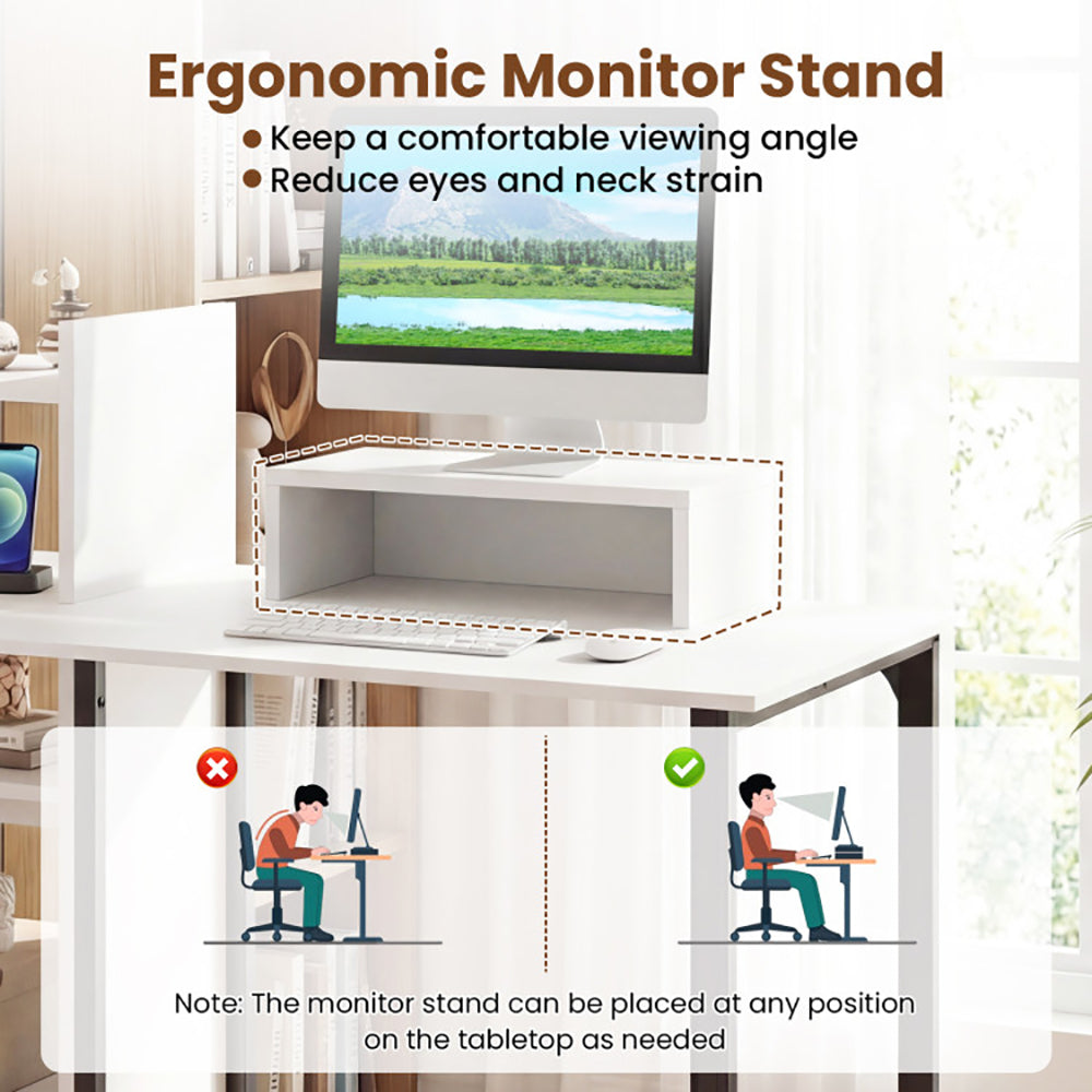 Computer Desk With Charging Station And Ergonomic Monitor Stand With Non-slip Foot Pads For Living Room, Bedroom, Study And Office