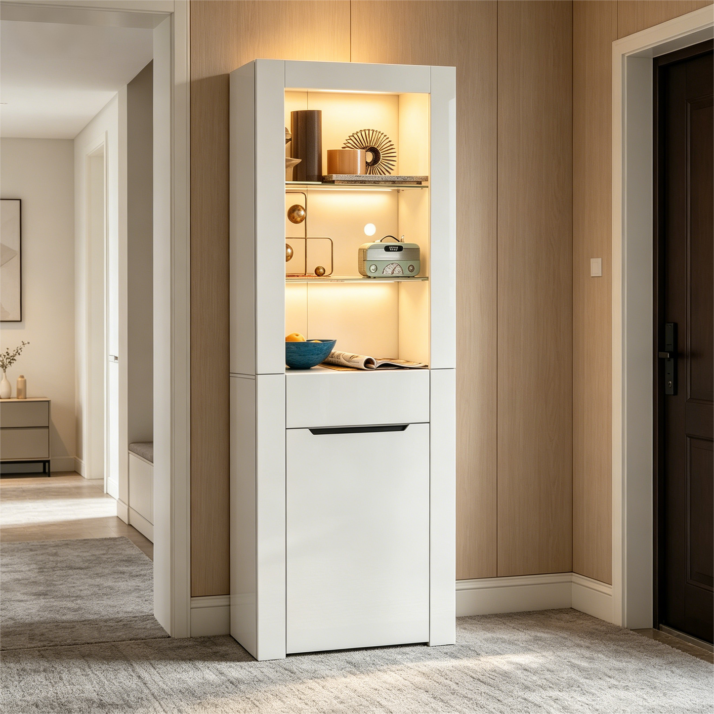 N625P216796797WVitrine With App LED Lights Bookcase Filing Cabinet Standing Display Cabinet Storage Cabinet With Shelves Display Cabinet Kitchen Cabinet Bookcase For Kitchen Living Room Office Dining