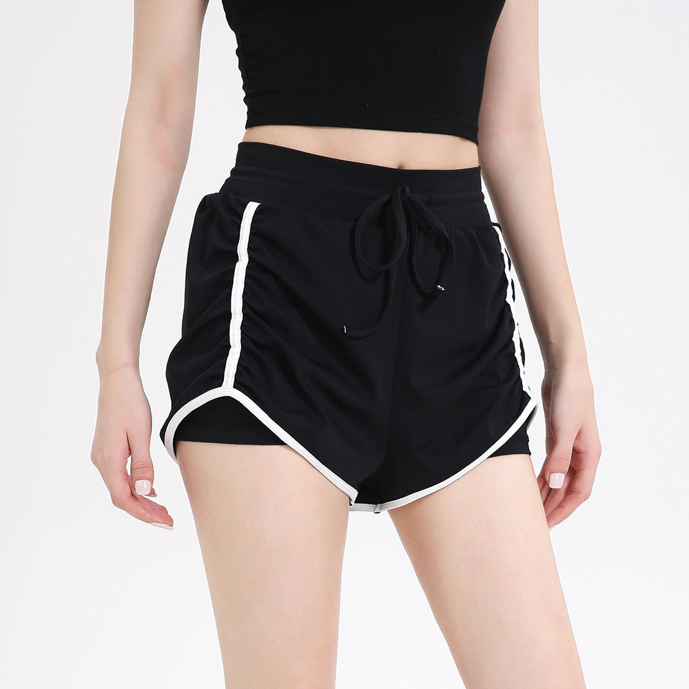 Women's Summer Sports Shorts, Anti-Exposure, Suitable For Running And Fitness, Three-Quarter Length, Faux Two-Piece Yoga Pants, Stretchy And Comfortable