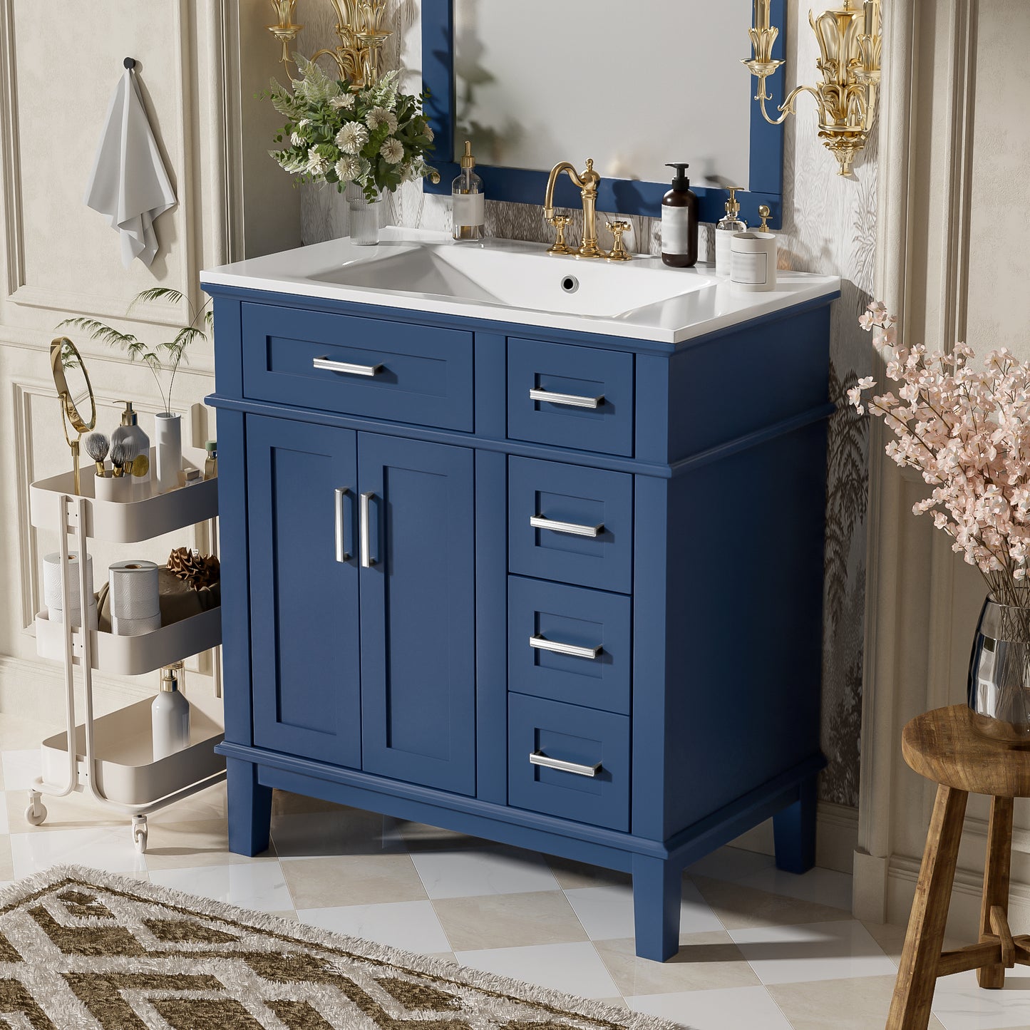 30 Bathroom Vanity With Ceramic Sink, Modern Storage Cabinet With Soft-Close Doors, Deep Drawer & Standard Drawer, Stylish Bath Vanity For Small Bathrooms