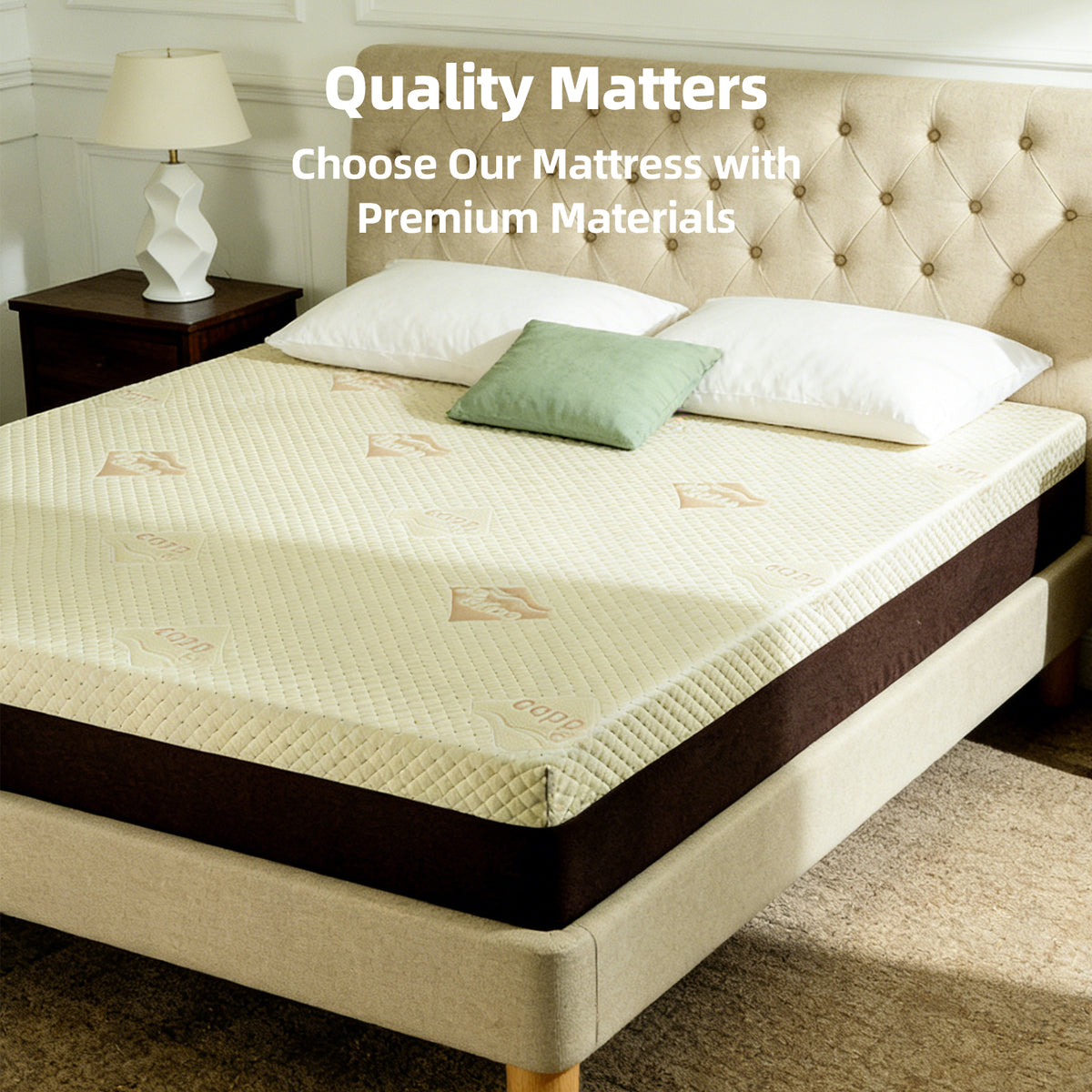 12-Inch Queen Mattress Copper Infused Cooling Gel Foam Bed, 7-Zone Pressure Relief, Air Layer Comfort Cover, Medium Firm Support Made In Japan