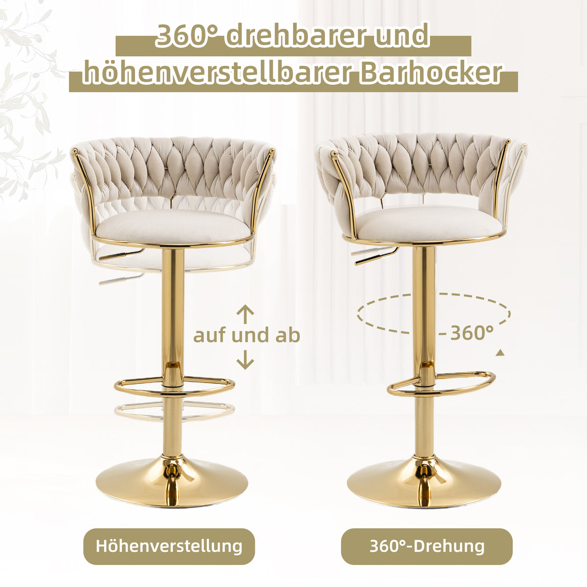 Old Sku W1880109463,Velvet 360 Swivel Bar Stool 2 Piece Set, Handmade Backrest One-Button Adjustable Height Bar Stool, Very Soft Upholstered Kitchen Dining Chair, Kitchen Island