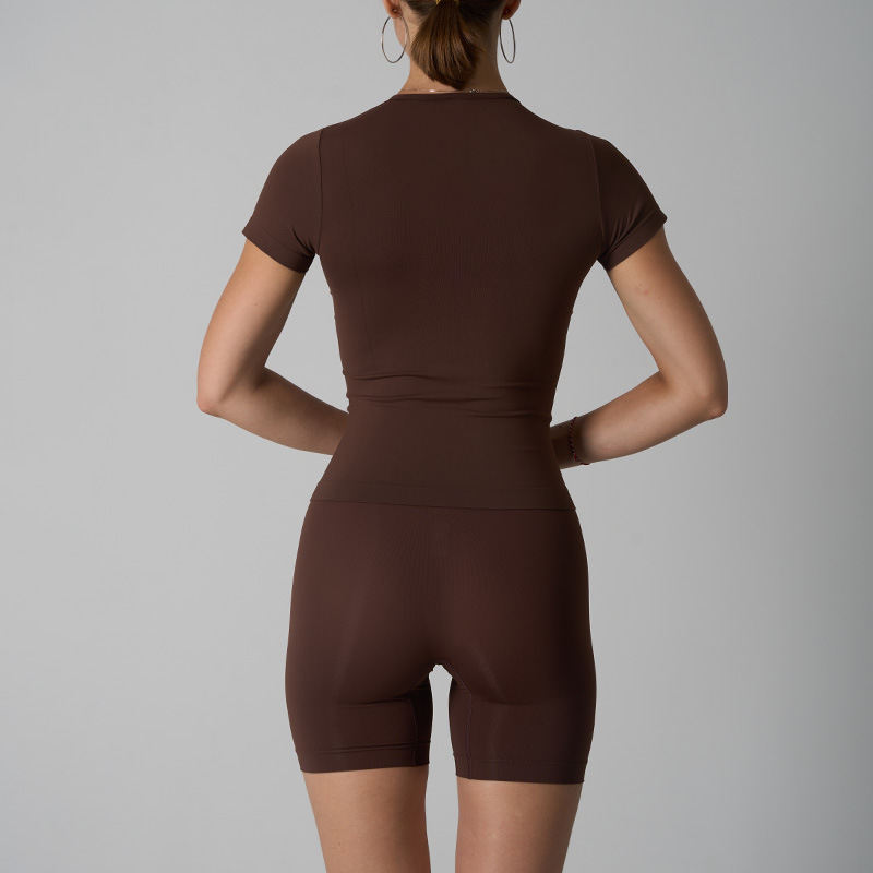 Women's Nude Feel Seamless Short-sleeved Shorts Yoga Workout Clothes