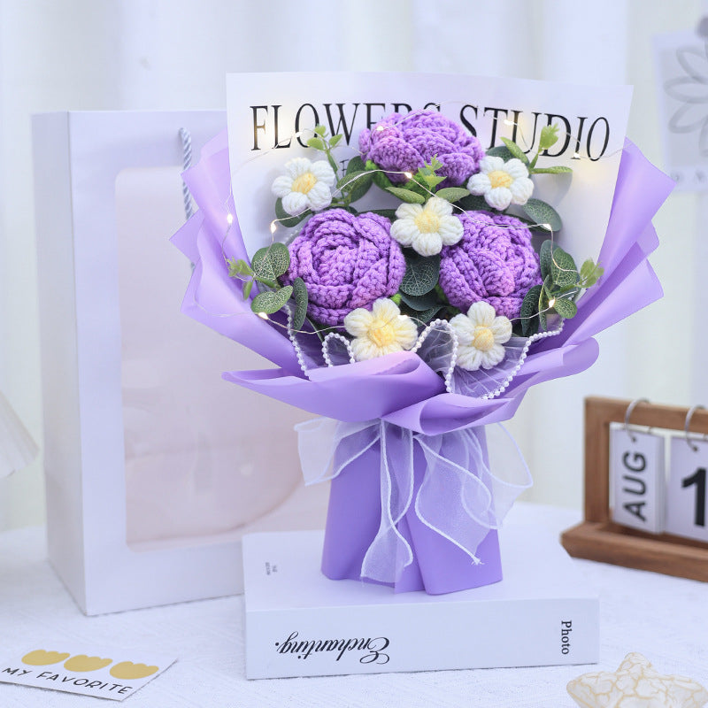Teachers Day Flower Bouquet Birthday Gift Knitted Artificial Flowers