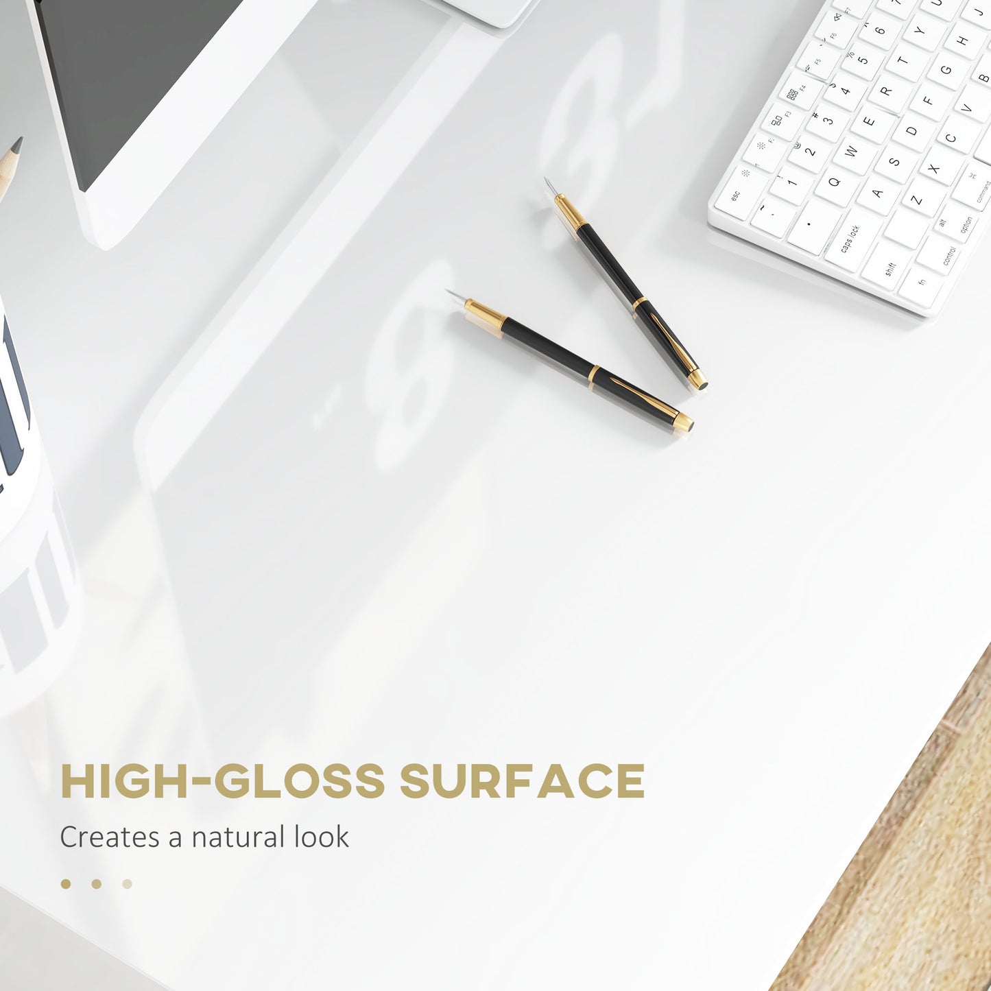 90 X 50cm Computer Table, Modern Home Office Desk, Small Writing Desk With Storage Shelf, High Gloss White