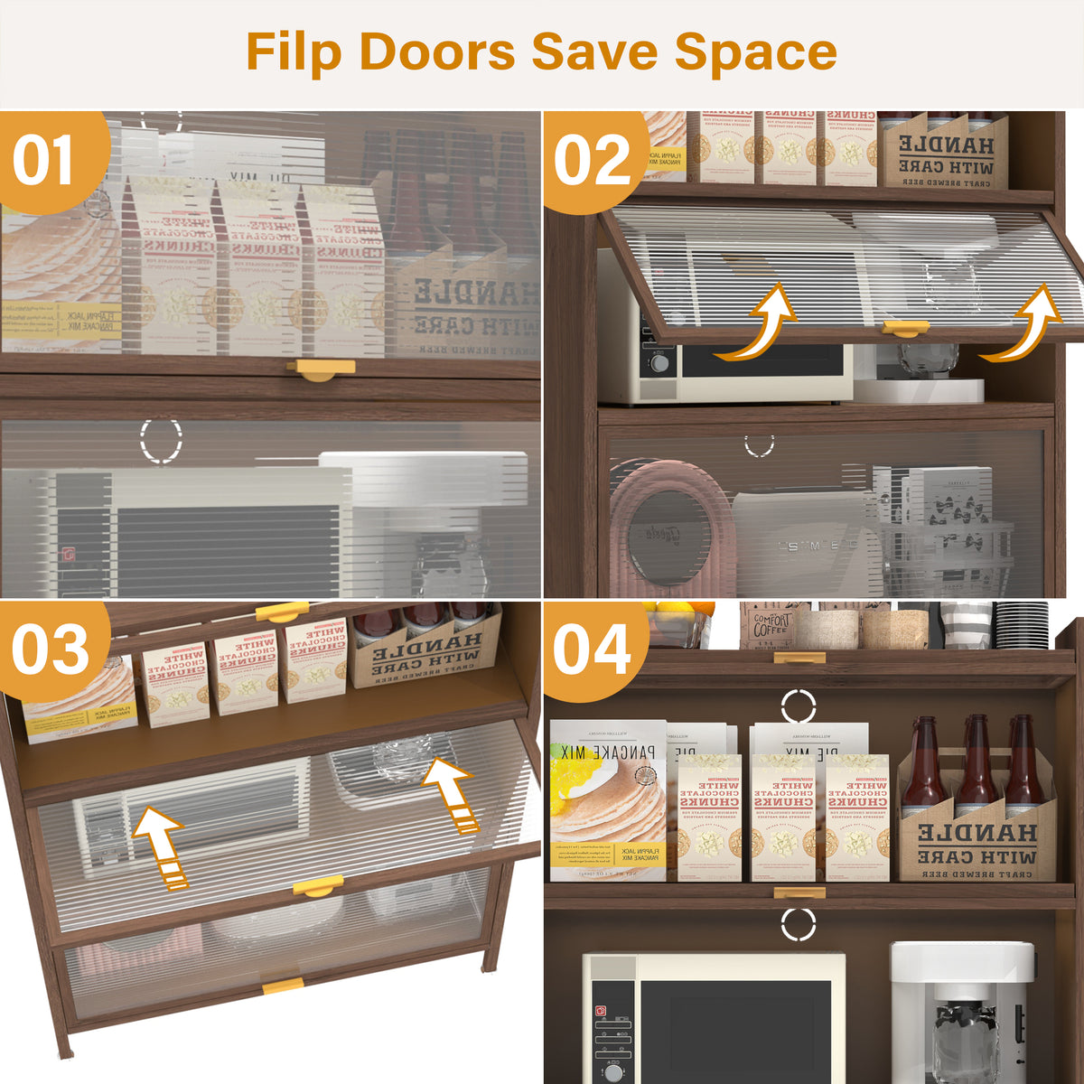 44 Tall Metal 3 Flip Doors Cabinet, With Ample Storage Space For Bedroom, Office, Living Room, Hallway, Entryway Walnut