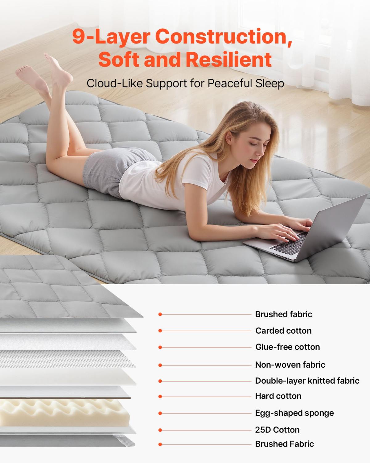 Japanese Tatami Mat, Twin Size Foldable Japanese Tatami Mattress, Futon Mattress With Storage Bag & Fastener, 9-Layer Floor Mat For Sleeping, Dormitory, Meditation, Yoga, 80 X 39 X 2.5 In, Gray