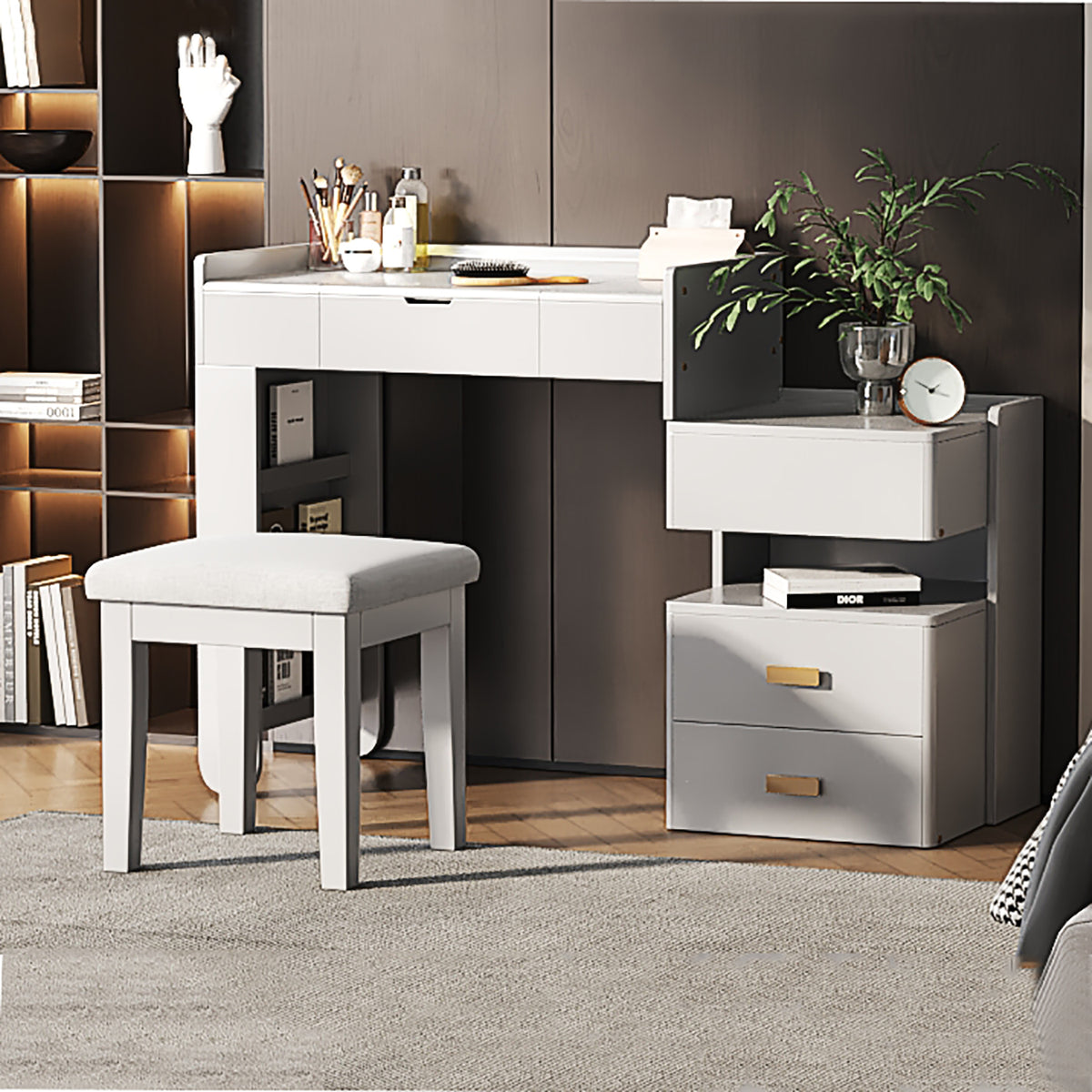 3-in-1 Makeup Vanity Desk With Flip-Top Mirror, LED Lighting, Adjustable Length & Ample Drawers - Stylish Multi-Functional Dressing Table For Home, White