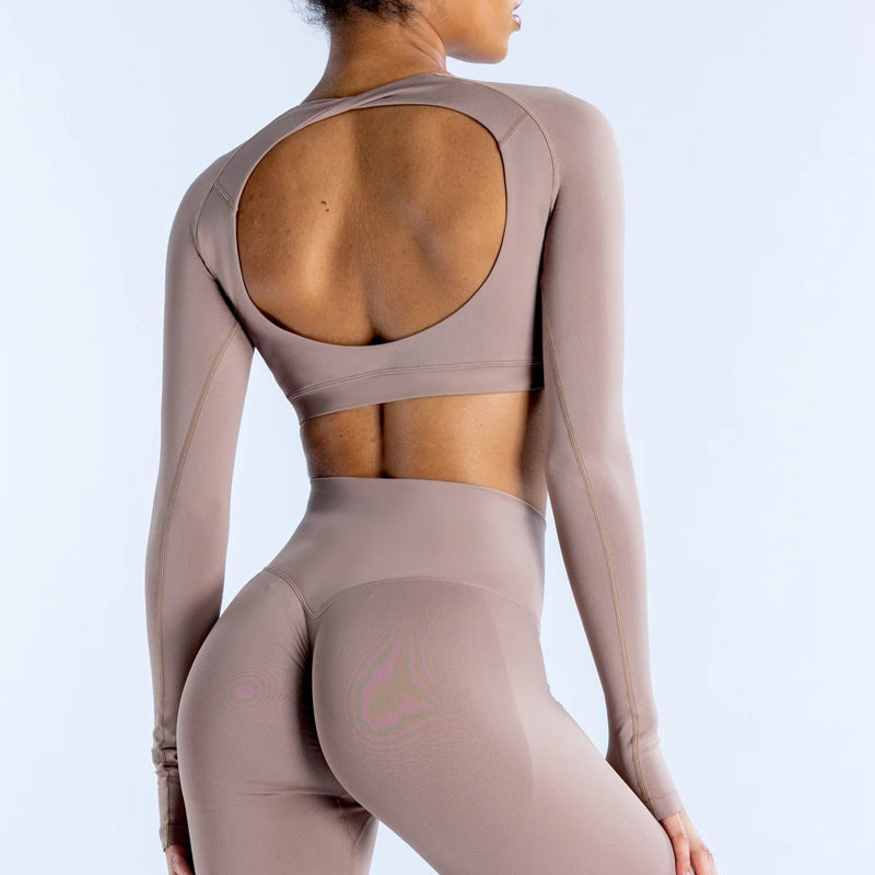 Beauty Back Yoga Clothes Long Sleeve With Chest Pad Running Fitness