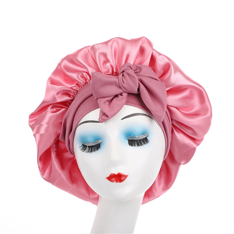 Satin Sleep Bonnet With Bow Knot, Elastic Wide Band Night Cap, Silk Like Satin Hair Bonnet For Women, Beauty Sleep Hair Protection Cap