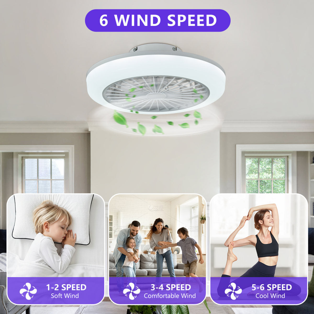 18 Inch Ceiling Fan With RGB Light Remote, Smart LED Ceiling Fans With Remote App Control, Modern Low Profile Dimmable Light Ceiling Fan For Bedroom Living Room White
