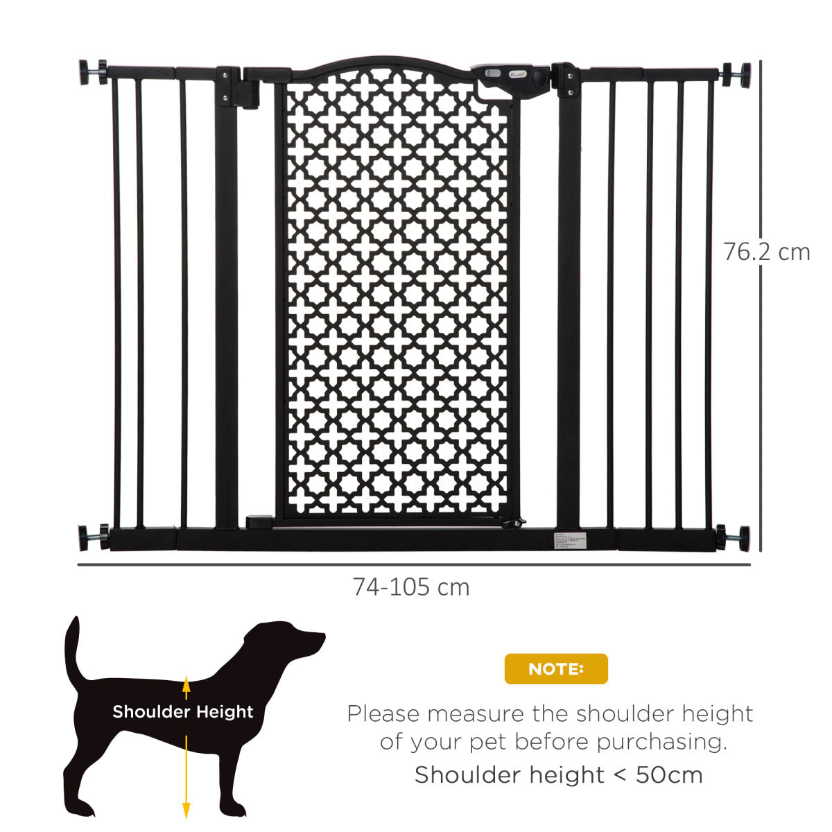 PawHut 74-105cm Pet Safety Gate Stair Barrier, With Auto Close, Double Locking - Black