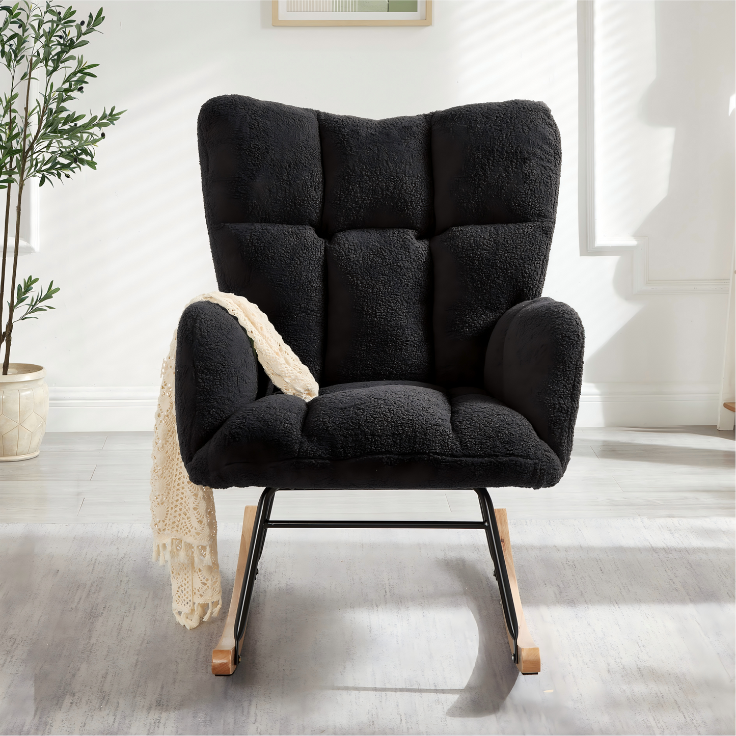 Modern Rocking Chair 69x89x101 CM Versatile Recliner For Living Room, Bedroom, Office, Children's Room & Balcony, Stylish Armchair With Wooden Base & Metal Frame, Scandinavian Design