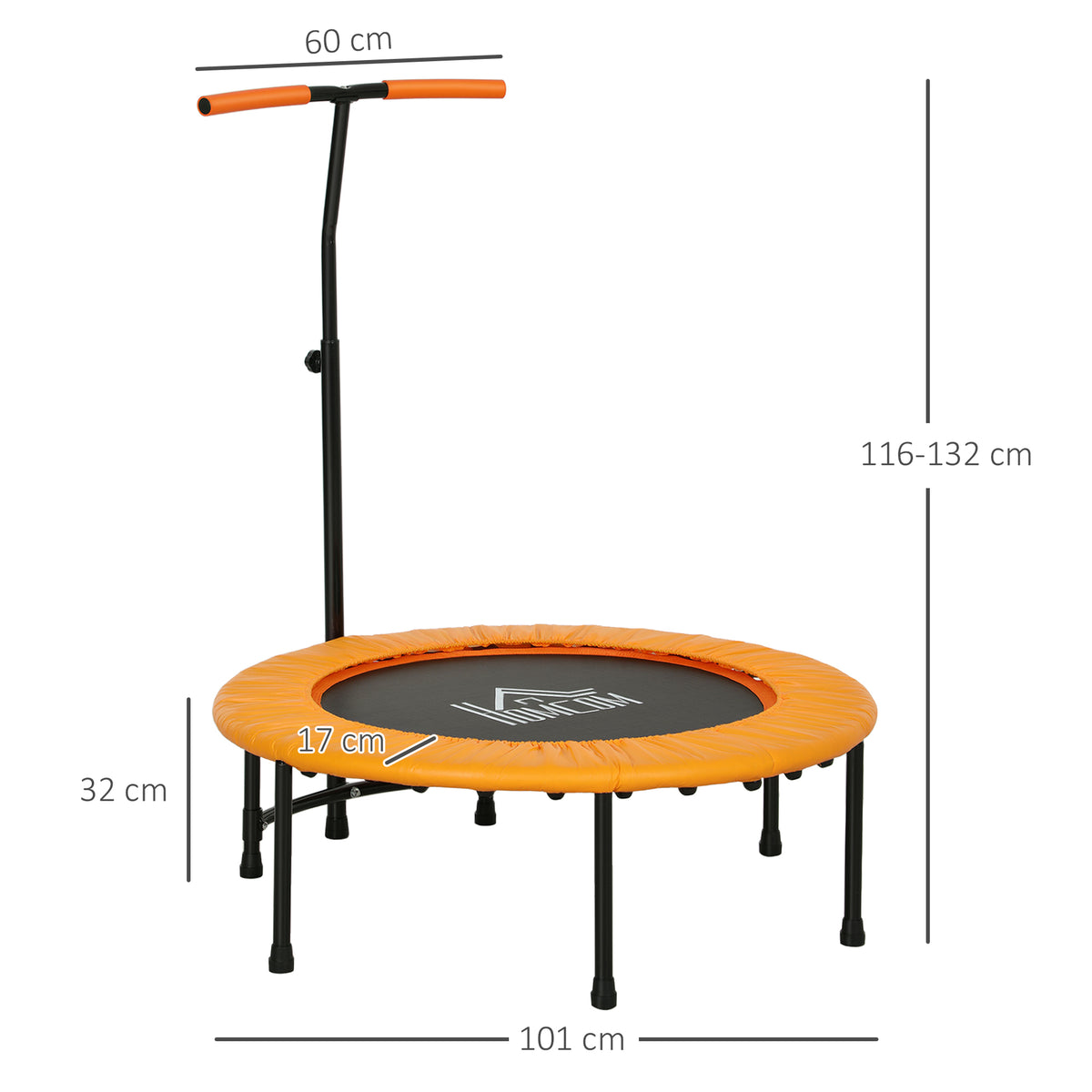 40" Fitness Trampoline With Adjustable Handle, Rebounder Trampoline, Mini Jumper For Indoor Exercise Workout, Orange