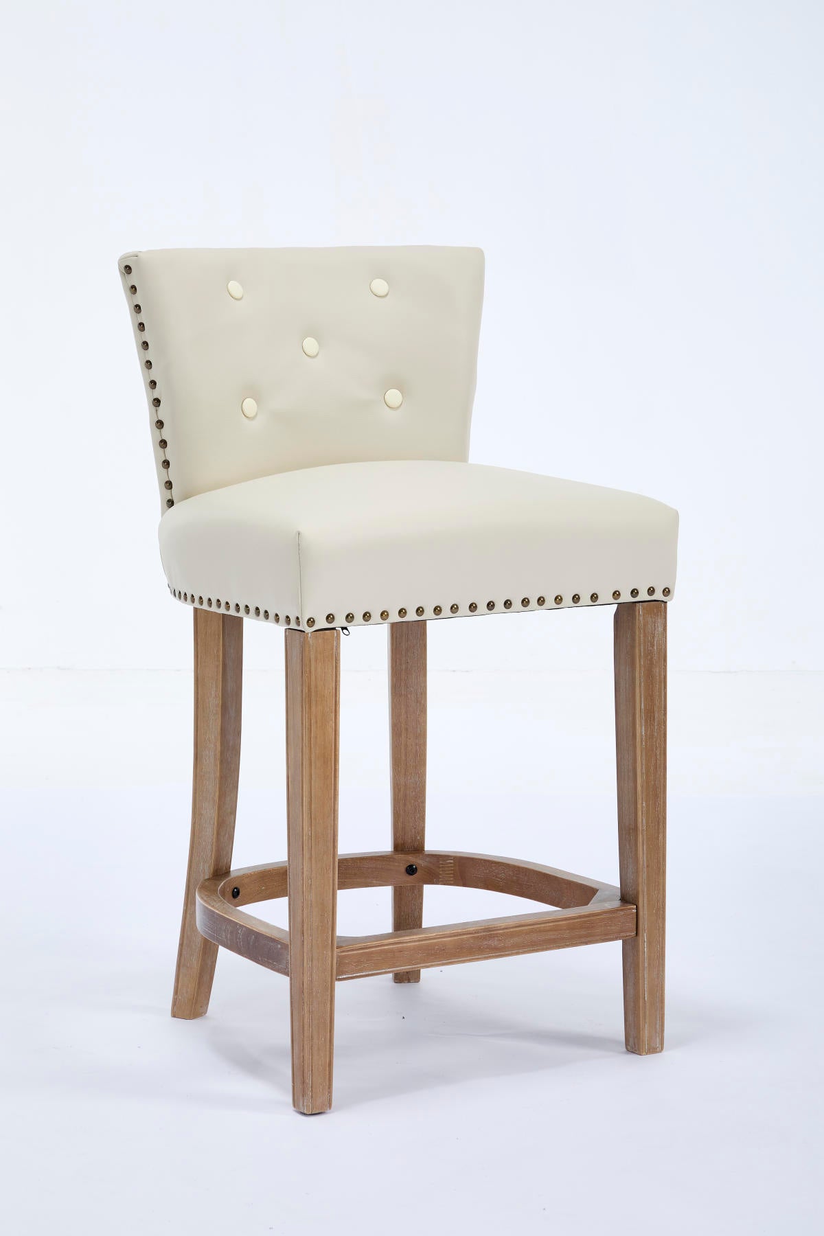 Cow top Leather Wooden Bar Stools, Fixed height Bar Chair with Backs,Bar height Couner Height Barstools for Home Kitchen Dining Room and Bar Room(Beige 2pc)
