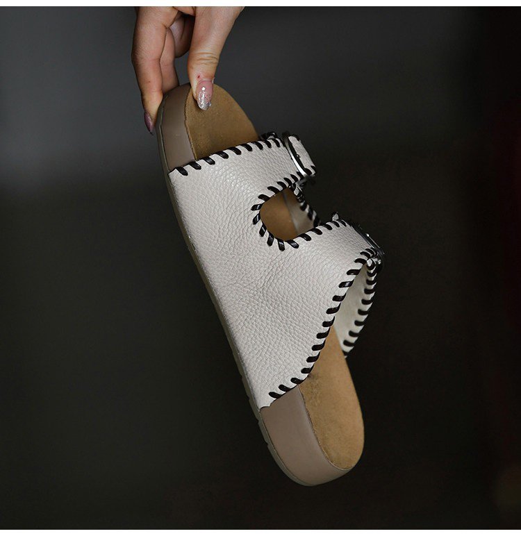Thick Soled Retro Embroidered One-piece Slippers For Women's Outdoor Wear, Summer Fashion New Beach Sandals, Bocken Shoes