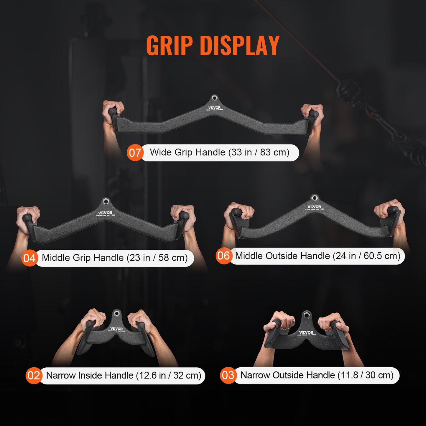 LAT Pulldown Attachments, Cable Machine Rowing T-bar V-bar 5 Set, Tricep Pull Down Bar, Back Strength Training Rubber Coated Handle Grip, Bicep Curl Tricep Lat Pulldown Bar For Home Gym Fitness