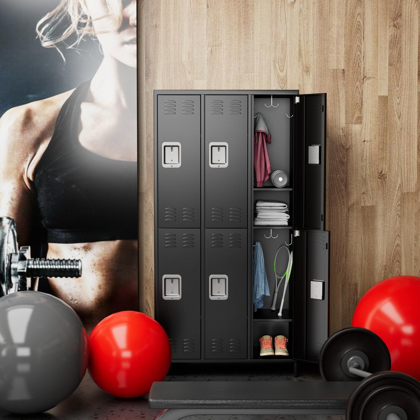 METAN Metal Locker For School Office Gym Bedroom,3 Doors Steel Storage Locker Cabinet For Employees,Industrial Storage Locker With 2 Shelves,Assembly Required 3 Door-Black