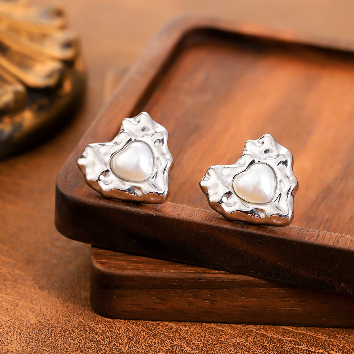 High-End Vintage Irregular Geometric Studs, New European Style Embossed Concave Convex Surface Stainless Steel Fashion Earrings For Female