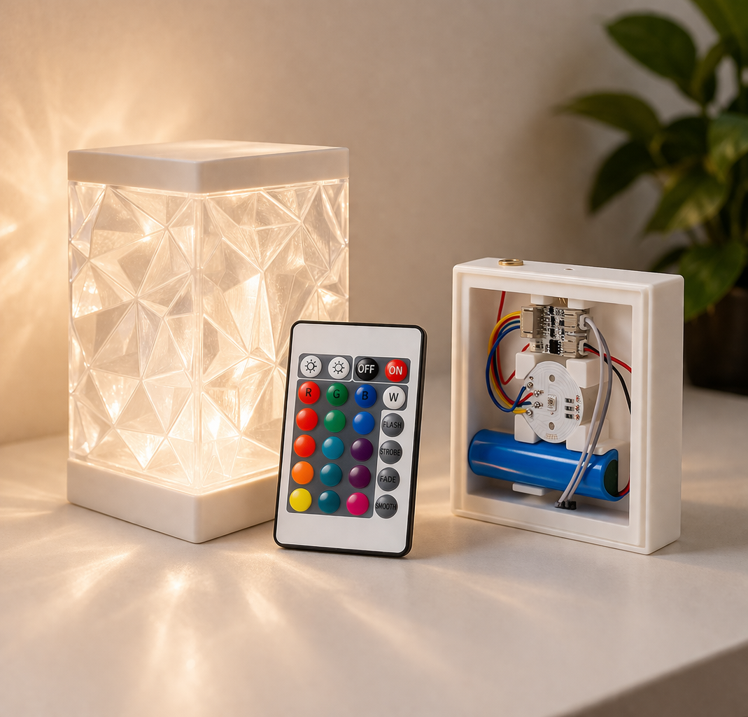3D Printed Crystal Ambient Lamp RGB Remote Control USB-C Rechargeable Diamond Night Light For Bedroom Decor
