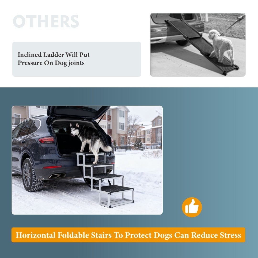 Foldable Dog Ramp For Cars, SUVs, Trucks, Portable Pet Dog Stairs For Large Dogs With Non-Slip Surface Reinforced Design, Lightweight Yet Sturdy Supports Up To 250lbs